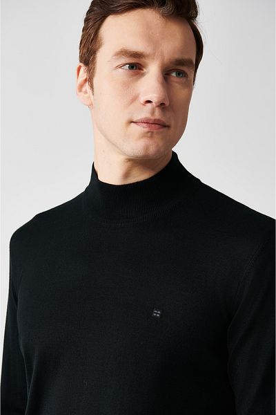 Avva Men's Black Half Turtleneck Wool Blended Knitwear Sweater B 005015