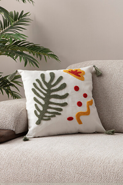 Nari Collections لكمة رمي كيس وسادة التطريز المطرزة ورقة نمط رمي الحالات وسادة