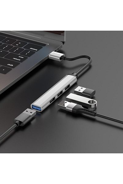 REDz Accessories Hoco HB26 Hub Cable, USB to 4 x USB, Supports 1Tb Transfer, Silver