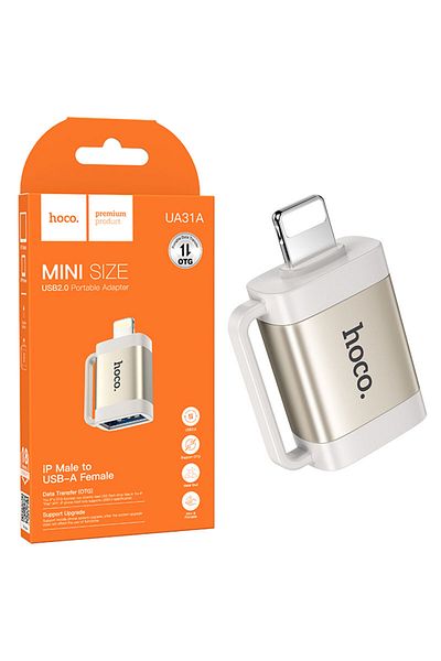 REDz Accessories Hoco UA31A Adapter, USB to Lightning, for iPhone, OTG Data Transfer 480MBps, Gold
