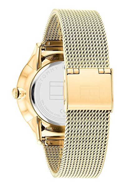 Tommy Hilfiger ساعة كوارتز تناظرية نسائية بهيكل رفيع من الفولاذ وسوار شبكي