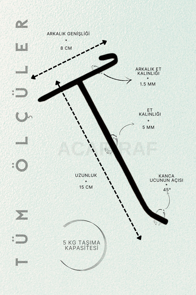 Acar Raf Siyah Tel Pano Kancası 25 Adet 15 Cm Raf ve Tel Askısı Tel Çubuk