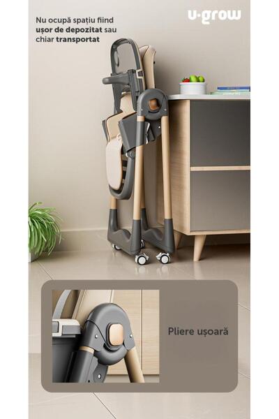 U-Grow Ρυθμιζόμενη, πτυσσόμενη καρέκλα τραπεζαρίας, καφέ