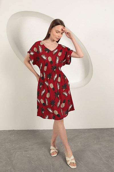 vuvutasarım New Season Viscose Fabric Pineapple Pattern Women's Midi Dress Beach Dress 25VL132-04