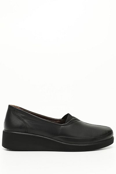 GÖNDERİ(R) Women / Girls Black Gön Genuine Leather Round Toe Wedge Sole Women's Casual Shoes 42157
