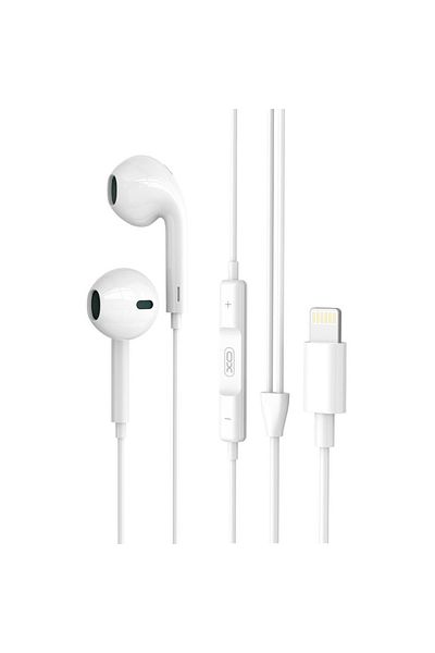 REDz Accessories Căști cu mufă Lightning, XO-EP70, compatibile cu iPhone, cablu de 1,2 m, microfon, albe