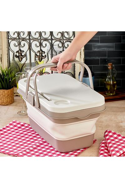 bigmate Portable Folding Picnic Set 25Lt Silicone Basket Picnic Basket with Table