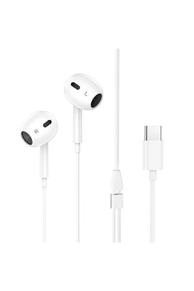 REDz Accessories Headphones with Type-C Plug, Hoco M101 Crystal Joy, For iPhone 15/16 and Android, 1.2m, White