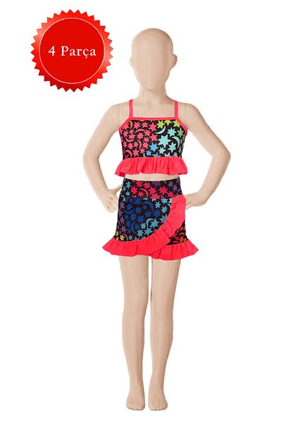 By Piera Girls Quick Dry Ruffle 4 Piece Bikini Swimsuit Set 08866
