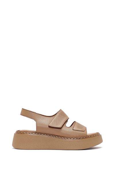 Derimod Women's Camel Banded Thick Sole Leather Comfort Sandals 25Sfd342226