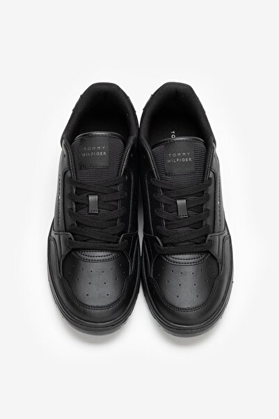 Tommy Hilfiger Erkek Marka Logolu Bağcıklı Kaydırmaz Tabanlı Günlük Siyah Sneaker FM0FM05040-BDS