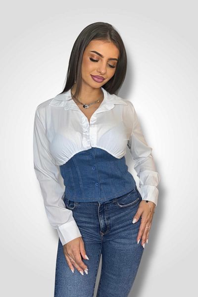 BOMBFIT Camasa Dama Denim Corset White