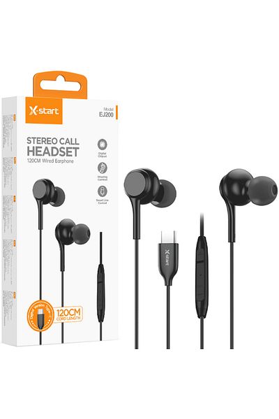 REDz Accessories Headphones with Type-C Cable 120cm, X-Start EJ200, Compatible with iPhone 15/16 and Android, Black