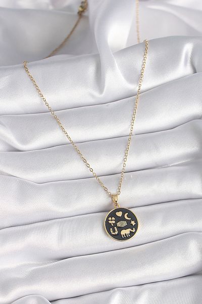 Skygo 316L Steel Gold Color Black Luck Necklace - Tj-Bko9547