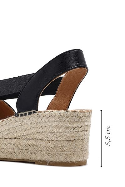 Derimod Women's Black Wedge Heeled Leather Espadrille Sandals 25Sfd457732