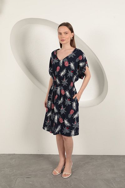 vuvutasarım New Season Viscose Fabric Pineapple Pattern Women's Midi Dress Beach Dress 25VL132-04