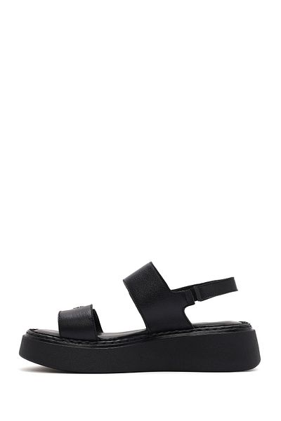 Derimod Women's Black Buckle Thick Soled Leather Comfort Sandals 25Sfd342418