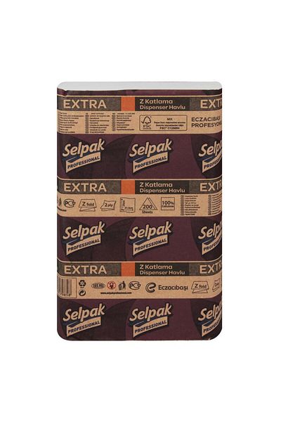 Selpak Professional Extra Z Fold Paper Towel Double Layer 21.5 X 24 cm 200 Sheets - 12 Pack (79066