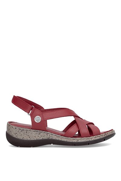 Mammamia D25Ys-2865 Women's Genuine Leather Flat Sandals Red