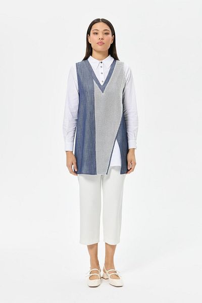 Esswaap Mesh Detailed Denim Fabric Inner Outer Suit Navy Blue