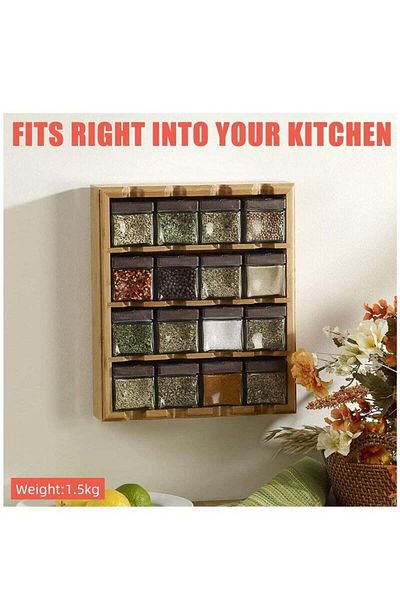 COOYA Spice Storage Rack Set, Four Layers, 16 Compartments for Spice Jars, Bamboo, Suitable for Kitchen