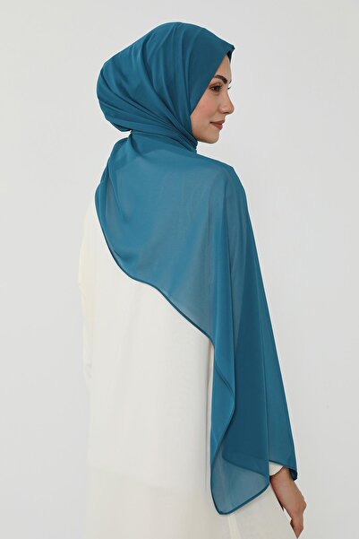 Aisha's Design Practical Chiffon Shawl with Combed Cotton Inner Boning, Ps-51, Petrol