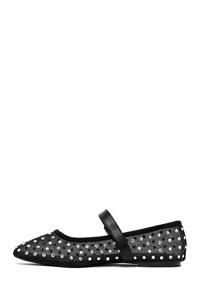Derimod Women's Black Buckle Stone Fabric Ballerinas 25Sfe493014