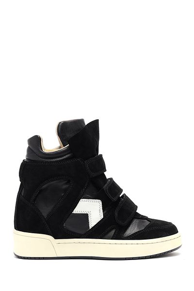 Derimod Women's Black Banded Wedge Heeled Leather Sneaker 25Sfd183014