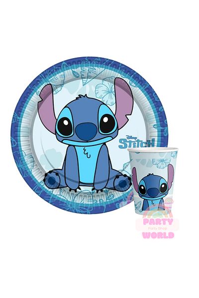 party world Set farfurii și pahare tematice Stitch Set de petrecere pentru 8 persoane