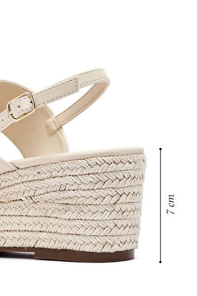 Derimod Women's Beige Ankle Buckle Wedge Heeled Espadrille Sandals 25Sfe482118