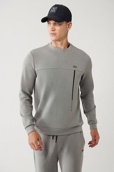 Avva Ανδρικό φούτερ με στάμπα σε γκρι Soft Touch Crew Neck A32y1285