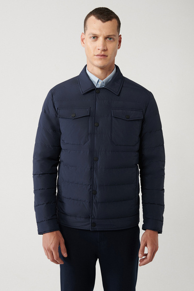 Avva Erkek Lacivert Kaz Tüyü Su Itici Ve Rüzgar Geçirmez Klasik Yaka Mont A32y6022