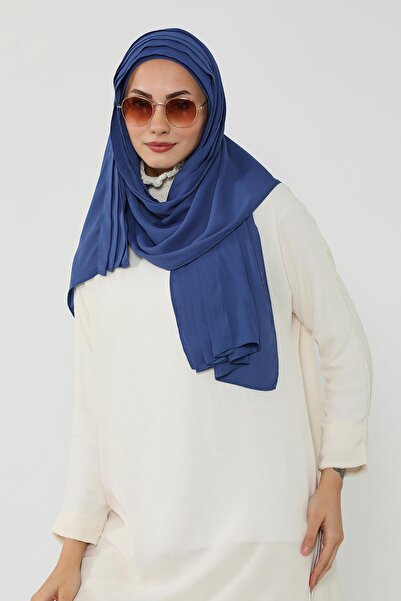 Aisha's Design Πλισέ σάλι από κρεπ με χτενισμένο βαμβάκι, PS-47, Indigo