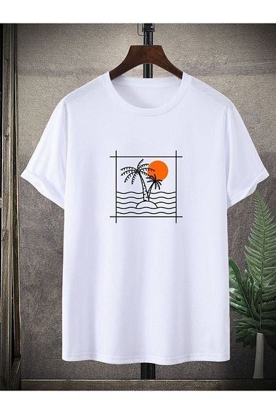 PENTHİLUS Men's Tree and Sunset Graphic T-Shirt
