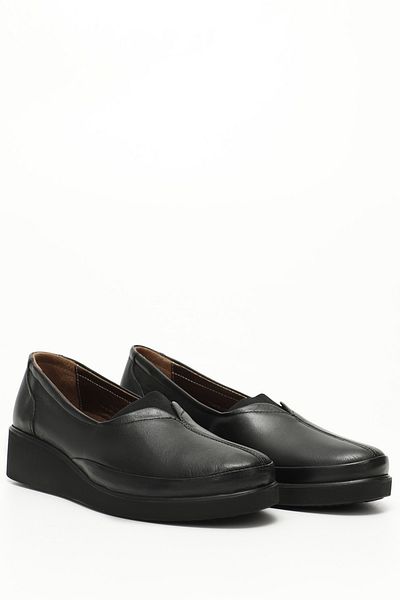 GÖNDERİ(R) Women / Girls Black Gön Genuine Leather Round Toe Wedge Sole Women's Casual Shoes 42157