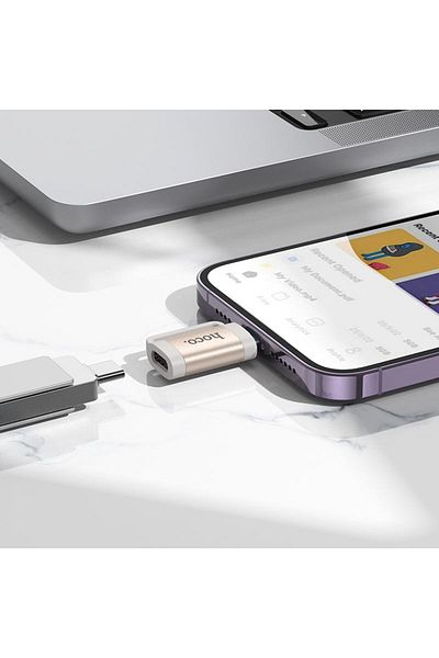REDz Accessories Hoco UA31B Adapter, Type-C to Lightning, for iPhone, OTG Data Transfer 480MBps, Gold