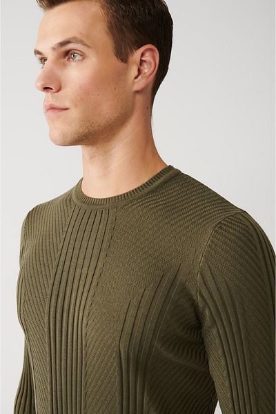 Avva Men's Khaki Crew Neck Patterned Knitwear Sweater A32Y5160