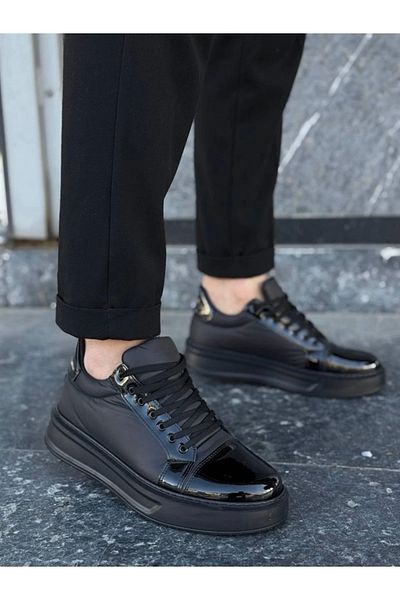 FASHIONLINE Kb-X46 Kuback Black Patent Leather High Black Sole Casual Sneakers
