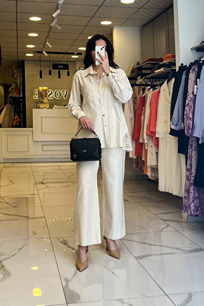 Vosse Sedna Bej Örgü Detaylı Keten Gömlek