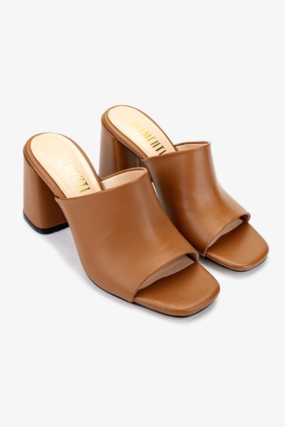 Valmenti Women's Genuine Leather Tan Leather Heeled Slippers