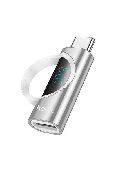 REDz Accessories Hoco adapter from Type C to iPhone Lightning, OTG function, Digital display, Silver