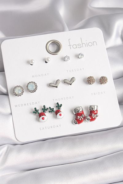 Skygo Brass Silver Color 7 Pairs Zircon Cubic Zirconia New Year's Themed Women's Earrings Set - Tj-Bkp9715