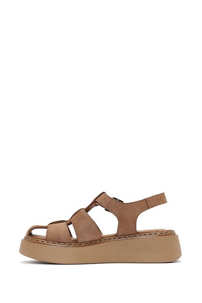 Derimod Women's Powder Ankle Buckle Thick Soled Suede Leather Comfort Sandals 25Sfd342610
