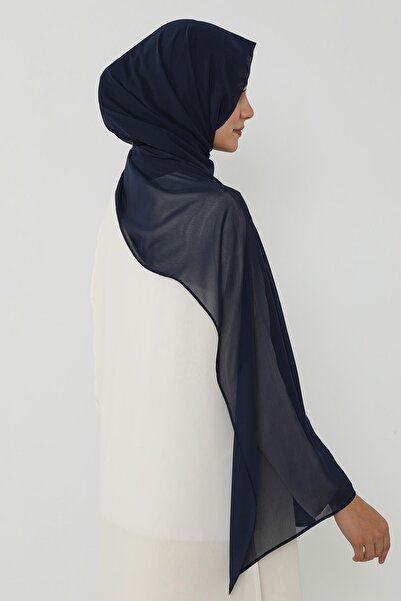 Aisha's Design Practical Chiffon Shawl with Combed Cotton Inner Boning, Ps-51, Navy Blue