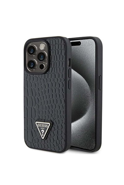 Guess Θήκη για iPhone 15 Pro, Μεταλλικό λογότυπο Croco Triangle, Guess - Μαύρη