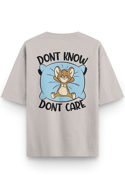 Overoz Μπλουζάκι με πέτρινο χρώμα Semi Oversize Tom And Jerry Printed Oversize Text Unisex T-Shirt 1381-Stone