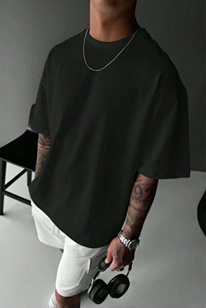 Afri Ανδρικό μπλουζάκι μαύρο oversized κοψίματος με λαιμόκοψη oversized