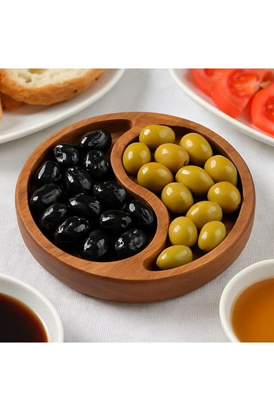 Saban Natural Wooden Snack Bowl and Breakfast – 2 Compartment Presentation Plate T10