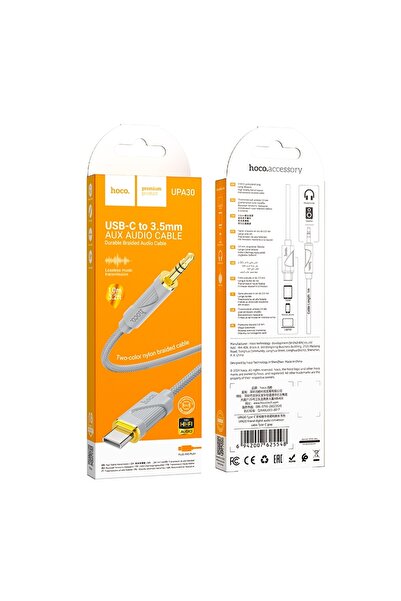 REDz Accessories Hoco UPA30 Audio Cable, USB-C to 3.5mm Jack, Length 1m, Silicone, Gray