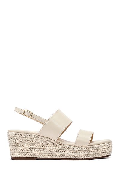 Derimod Women's Beige Ankle Buckle Wedge Heeled Espadrille Sandals 25Sfe482118